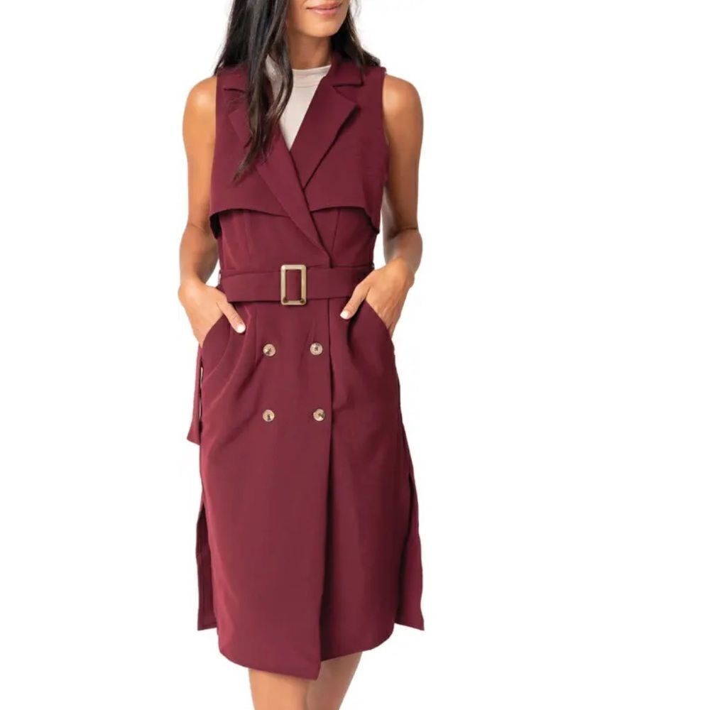 Gibson Look trench dress, burgundy, size small